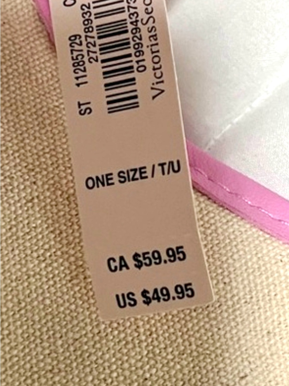 NWT Victoria's Secret Cream Canvas Tote with Pink Trim - Picture 6 of 8